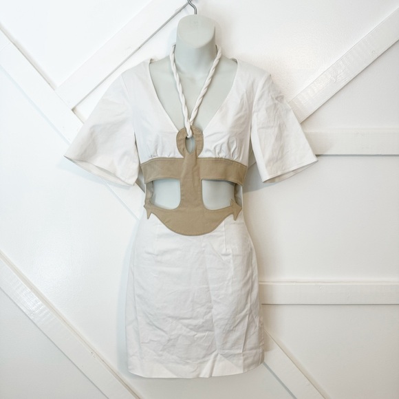 Rosie Assoulin Anchor Aweigh Cutout Short Sleeve Rope Halter Mini Dress White 0 - Picture 2 of 12